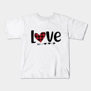 Love buffalo plaid heart valentine design Kids T-Shirt